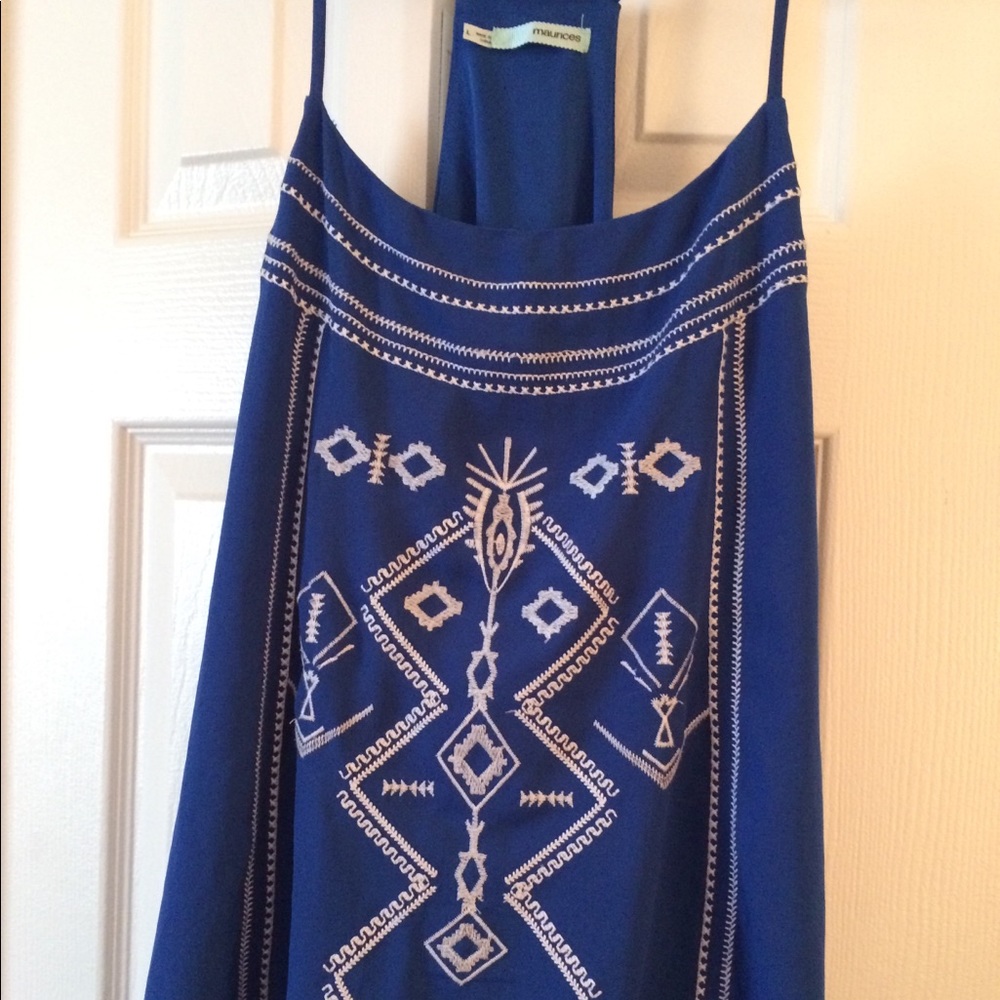 Embroidered blue chiffon tank